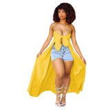 Yellow Sexy Straps Solid Heart Throb Top