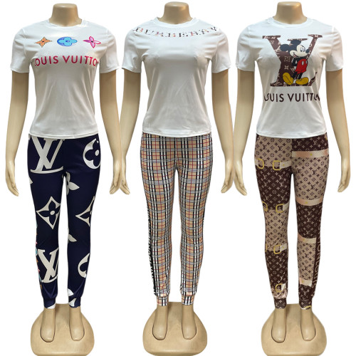 Casual Printed Short Sleeve Top and Trouser Two Piece