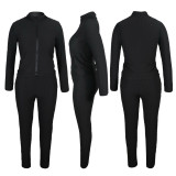 Solid Jacquard Butt Scrunch Zip Up Leggings Set