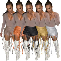 Casual Leather Rope Trim Shorts
