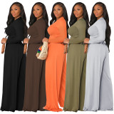 Solid Color Long Sleeve Blouse and Wide-leg pants For Autumn