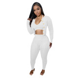 Solid Color Manual Knitted Sweater Cardigan 3 Piece Set