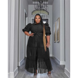 Sexy Perspective Mesh Long Dress with Belt