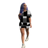 Fashion Solid Color Pattern Printed Shorts Two-piece Set