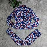 Fashion Digital Printing Zipper Two Piece Pant Set
