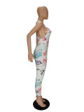 Casual Letter Printed Straps Jumpsuit with Pockets