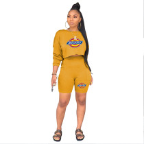 Casual O Neck Long Sleeve Sweatshirt Shorts Set with Pocket