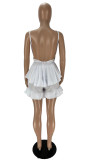 White Ladies Sexy Straps Backless Fungus Two Piece Short Set