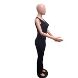 Casual Solid Patchwork O Neck Regular Jumpsuits with Single Shoulder Outwear