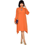 Long Sleeve Stitching Irregular Pleated Dress