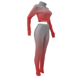 High Neck Gradient Embroidered Letters Sports Two-Piece Set