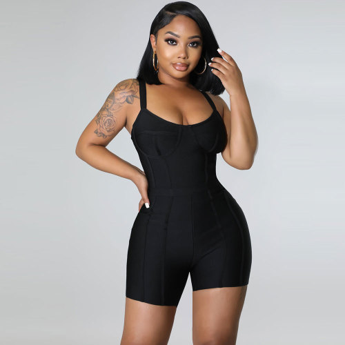 Casual Bandage Sleeveless Backless Casual Sexy Solid Stretch Rompers