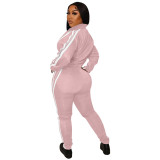 Casual Stripe Zip Up Printed Sweatshirt & Drawstring Pants Set Without Tank Top