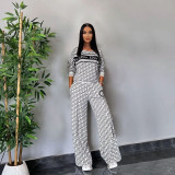 Casual Thread Printed Long Sleeve Tops Wide Leg Pants Two Piece Set