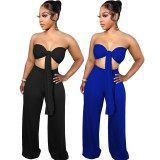 Sexy Halter Wrapped Top Wide-leg Pants Two Pieces