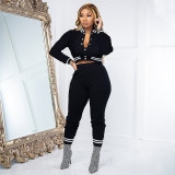 Solid Color Women's Jacket Set Single Breasted Button Long Sleeve Baseball Jersey Two-Piece Set