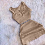 High Elastic Cotton Pit V Neck Low-cut Drawstring Skirt Set