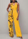 Sexy Fashion Digital Print V-Neck Sleeveless Women's Jumpsuit