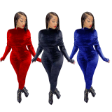Solid Color Black Korean Velvet Wrinkle Jumpsuit