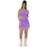 High Elastic Cotton Pit V Neck Low-cut Drawstring Embroidery Skirt Set
