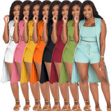 Plus Size Pit Just Chill Vest Top & Shorts 3-Piece Set with Long Sleeveless Coat