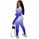High Neck Gradient Embroidered Letters Sports Two-Piece Set