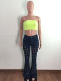 Washed Holes Denim Flared Pants