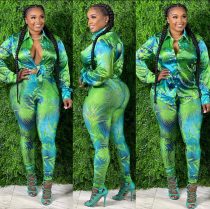 Casual Printed Turndown Neck Long Sleeve Shirt Trousers Homewear Casual Set