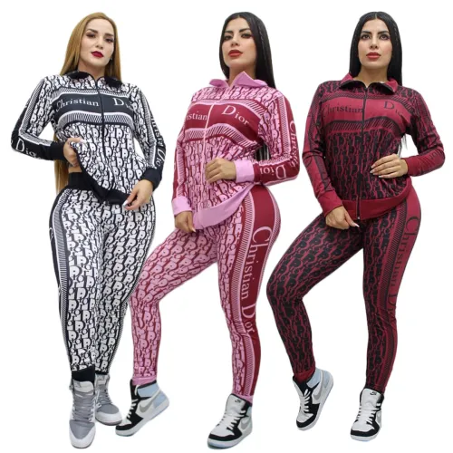 Casual Branded Clothing Spring Turndown Neck Printed Zipper Pant Set