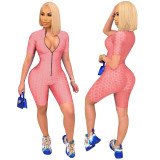 Solid Color Elastic Pineapple Zipper Sports One-piece Rompers