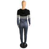 Casual Colorblock Hooded Zipper Pant Set