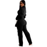 Winter Turtle Neck Cable Knit Sweater And Tasseled Pants Set