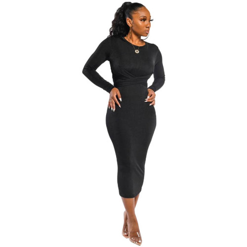 Solid Color High Waist Bandage Maxi Dress