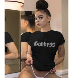 Black Pullover Hot Drill Short Sleeve T-shirt