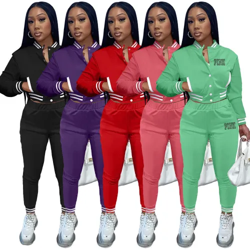 Casaul Printed Women's Jacket Set Single Breasted Long Sleeve Baseball Uniform Two Piece