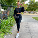 Sportswear 3 Piece Pants Sets Solid Ribbed Pit Track Jogging Sets