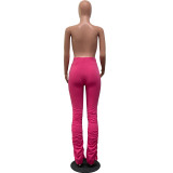 Solid Color Pleated Micro Flared Stacked Trousers