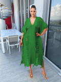Solid Color Manual Knitted Sheer Fringed Dress