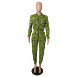Autumn and Winter Long Sleeve Leopard Print Jumpsuit