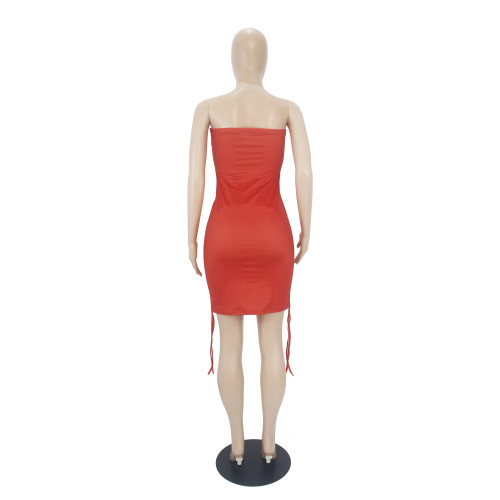 Fashion Solid Color Red Strapless Letter Print Tie Club Dress