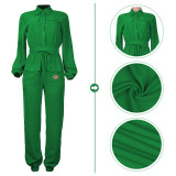 Classic Solid Offset Printed Long Sleeve Cargo Jumpsuit