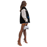 Casual Black Printed Baseball Uniform Jacket