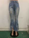 Hole Fringe Flare Jeans