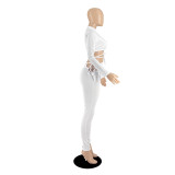 Fashion Women's Long Sleeves Open Front Bandage Crop Top Outfits Club 2pcs