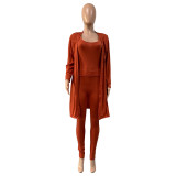 Solid Color Three Piece Vest and Trousers Including Cloak