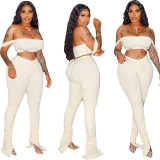Solid Color Crop Top and Pleated Split Micro Trousers