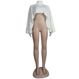 Solid Color White High Neck Short Shawl Sweater Top