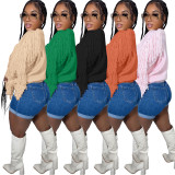 Solid Knitted Fringed Sweater