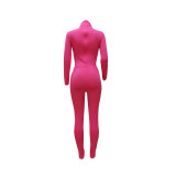 Solid Turtleneck Long Sleeve Bodycon Bodysuit Sports Elasticity Two Piece Pant Set