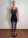 Cartilage Lace Eyelash Adjustable Straps Jumpsuit